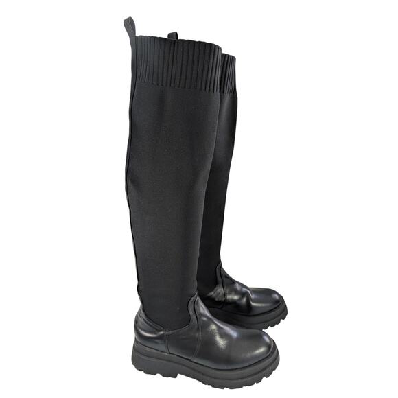 NWOT! NO DOUBT! BLACK VEGAN LEATHER & ELASTIC SKINTIGHT MILITARY BOOTS! SZ 10M - Picture 2 of 10